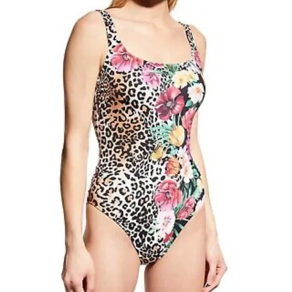 Johnny Was Multicolor Floral and Leopard Print Swimsuit - Picture 1 of 8